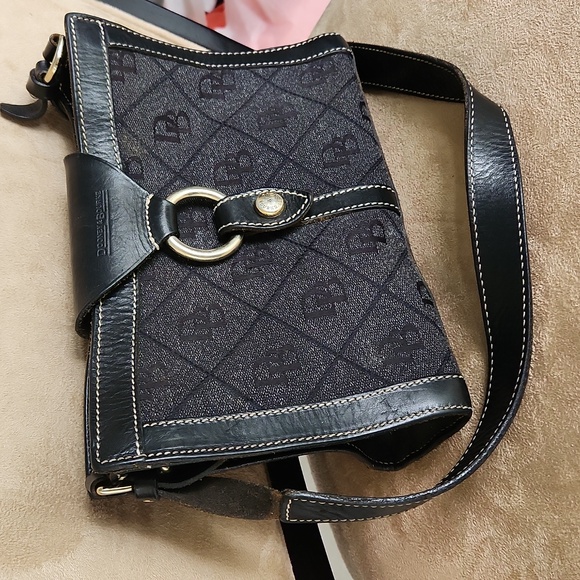 Dooney & Bourke Handbags - Dooney and Bourke ❤️ ring flap dark Grey canvas black leather shoulder bag